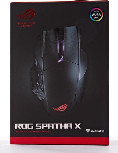 Asus Rog Spatha X Wireless Gaming Mouse (حامل الشحن المغناطيسي ، 12 زرًا قابلًا للبرمجة ، 19000 نقطة في البوصة ، مآخذ مفتاح التبديل الساخن للضغط ، مفاتيح ROG Micro و Paracord و Aura RGB Lighting) ، Black in Kuwait