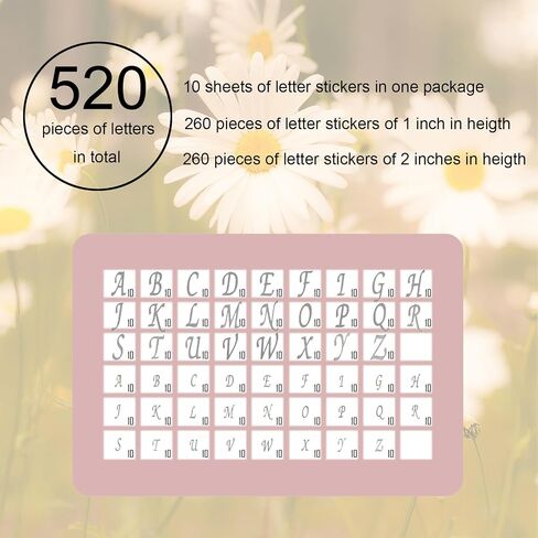 520 Pieces 10 Sheets Glitter Alphabet Letter Stickers,Self Adhesive Stick on Letters Capital Alphabet Stickers Letter for Grad Cap Decoration DIY Crafts Art Making(Gold and Silver,1Inch,2Inch) in Saudi Arabia
