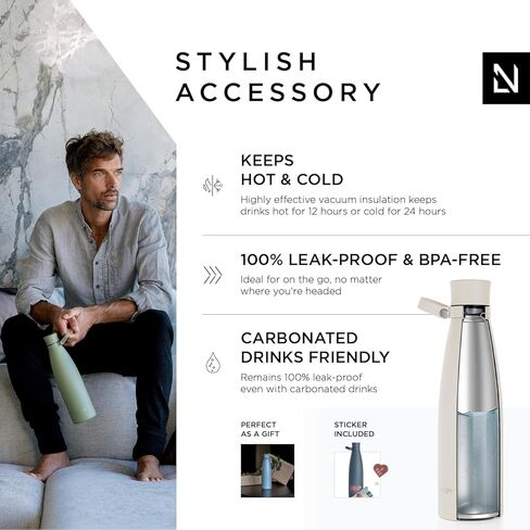 زجاجة مياه معزولة من الفولاذ المقاوم للصدأ من LARS NYSØM سعة 25 أونصة 34 أونصة | قارورة حرارية معزولة خالية من مادة BPA للمشروبات الساخنة والباردة | زجاجة شرب مانعة للتسرب (كريمة الزبدة، 34 أونصة) in Kuwait