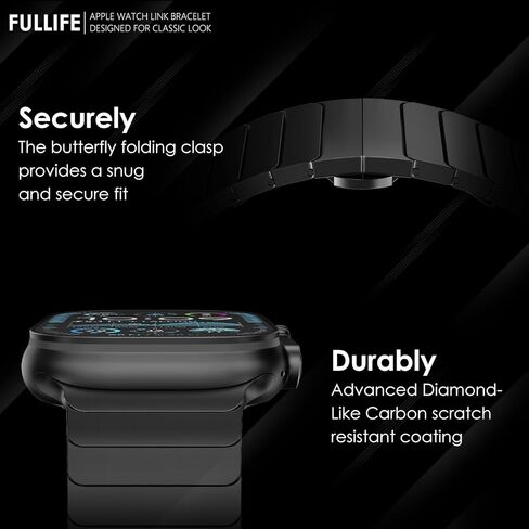 FULLIFE Titanium Band for Apple Watch Band, Lightweight Titanium Metal Strap for Apple Watch Ultra 2/Ultra 49mm, Series 10 46mm, 9/8/7 45mm, SE2/6/5/4 44mm, 3/2/1 42mm, Black with Magnetic Clasp in Kuwait