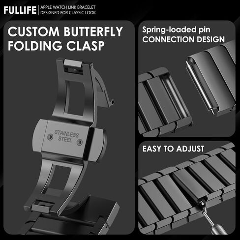 FULLIFE Titanium Band for Apple Watch Band, Lightweight Titanium Metal Strap for Apple Watch Ultra 2/Ultra 49mm, Series 10 46mm, 9/8/7 45mm, SE2/6/5/4 44mm, 3/2/1 42mm, Black with Magnetic Clasp in Kuwait