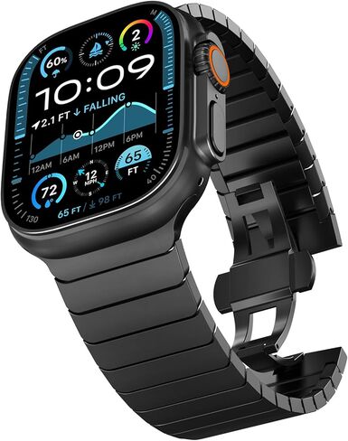 FULLIFE Titanium Band for Apple Watch Band, Lightweight Titanium Metal Strap for Apple Watch Ultra 2/Ultra 49mm, Series 10 46mm, 9/8/7 45mm, SE2/6/5/4 44mm, 3/2/1 42mm, Black with Magnetic Clasp in Kuwait