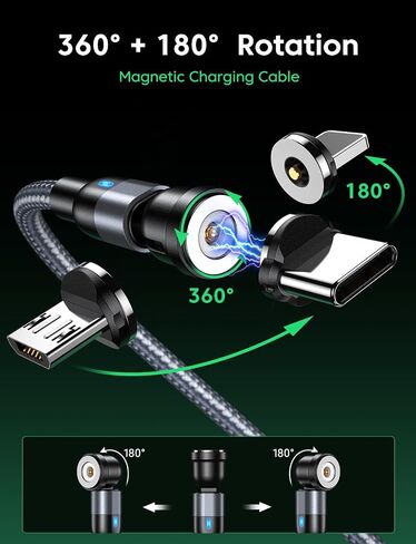 VAFOTON Magnetic Charging Cable, 4-Pack(Black, 3.3/3.3/6.6/6.6FT) Magnetic Type C Phone Charger Cable for Android, Magnetic USB C Cords-Nylon Braided Suitable for Type C/Micro USB/i-Product in Saudi Arabia