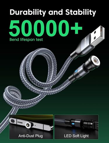 VAFOTON Magnetic Charging Cable, 4-Pack(Black, 3.3/3.3/6.6/6.6FT) Magnetic Type C Phone Charger Cable for Android, Magnetic USB C Cords-Nylon Braided Suitable for Type C/Micro USB/i-Product in Saudi Arabia