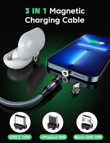 VAFOTON Magnetic Charging Cable, 4-Pack(Black, 3.3/3.3/6.6/6.6FT) Magnetic Type C Phone Charger Cable for Android, Magnetic USB C Cords-Nylon Braided Suitable for Type C/Micro USB/i-Product in Saudi Arabia