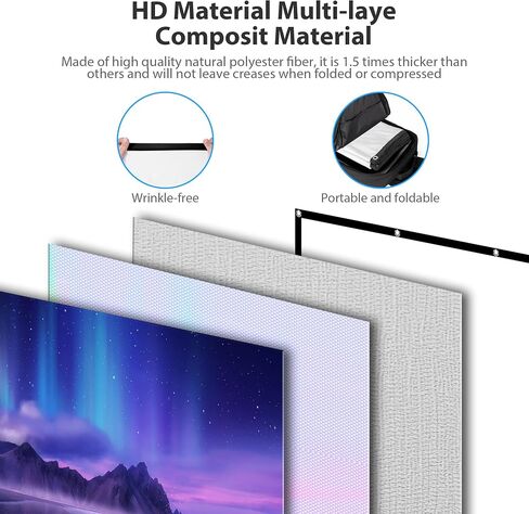 Projector Screen 150 Inch, LEORFI Portable Projector Screen Outdoor 16:9 HD 4K, Washable Foldable Anti-Crease Movie Screen, Double-Sided Projection, Projection Screens for Camping and Home Theatre in Saudi Arabia