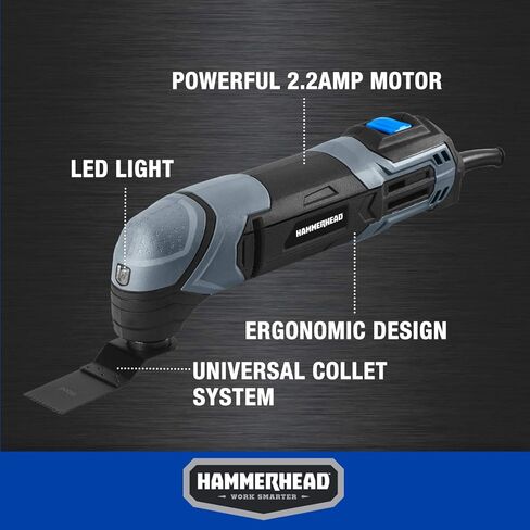 Hammerhead 2.2-Amp Oscillating Multi-Tool with 1pc Flush Cut Blade, 1pc Semicircle Saw Blade, 1pc Sanding pad, 3pcs Sanding Paper - HAMT022 in Saudi Arabia