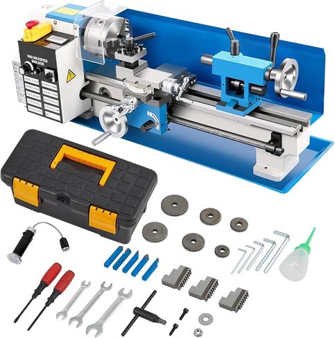Metal Lathe, 9x24",110V 1100W Variable Speed 2500RPM Benchtop Metal Lathe, with 5 Inch 3-Jaw Chuck CNC Mini Lathe Machine, Precision Metal Working Lathe w/Tool Box Digital Display for Metal Turning in Saudi Arabia