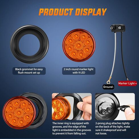 Nilight Double Bullseye Marker Light 14PCS Red Amber 10LED Rectangular Clearance Light Front Side Rear Marker Indicator Light Surface Mounted for 12V Truck Camper RV Boat Lorry, 2 Years Warranty in Saudi Arabia