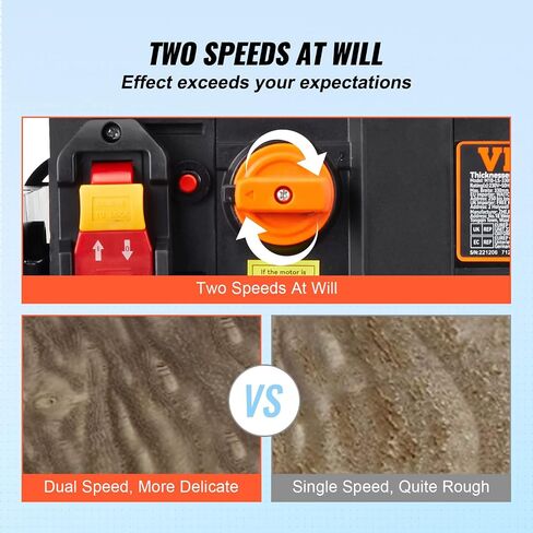 VEVOR Power Benchtop Planers, Three-Blade, Two Speed, 13" Width Worktable Thickness Planer with Extended Infeeding Table, Low Noise for both hard & soft wood material removal in Saudi Arabia