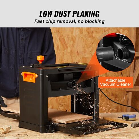 VEVOR Power Benchtop Planers, Three-Blade, Two Speed, 13" Width Worktable Thickness Planer with Extended Infeeding Table, Low Noise for both hard & soft wood material removal in Saudi Arabia