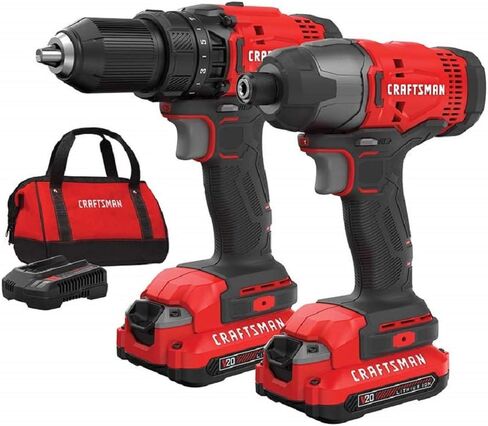 CRAFTSMAN V20 MAX Cordless Drill and Impact Driver, Power Tool Combo Kit with 2 Batteries and Charger (CMCK200C2) & (1) V20 Lithium Ion Battery, 4.0-Amp Hour (CMCB204) in Saudi Arabia
