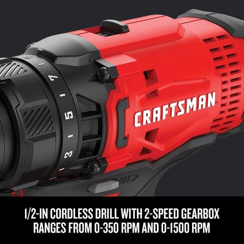 CRAFTSMAN V20 MAX Cordless Drill and Impact Driver, Power Tool Combo Kit with 2 Batteries and Charger (CMCK200C2) & (1) V20 Lithium Ion Battery, 4.0-Amp Hour (CMCB204) in Saudi Arabia
