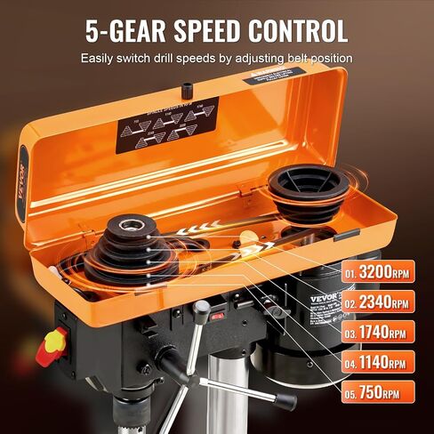 VEVOR 8 in Benchtop Drill Press, 2.3A Induction Motor, Tabletop Drilling Machine with 750/1140 / 1740/2340 / 3200 RPM Adjustable Speed, 0-45° Tilting Worktable, LED Work Light, for Wood Metal in Saudi Arabia