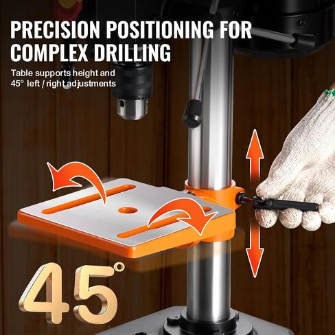 VEVOR 8 in Benchtop Drill Press, 2.3A Induction Motor, Tabletop Drilling Machine with 750/1140 / 1740/2340 / 3200 RPM Adjustable Speed, 0-45° Tilting Worktable, LED Work Light, for Wood Metal in Saudi Arabia