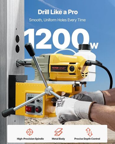 VEVOR Magnetic Drill, 1400W Motor 1.6 in Boring Diameter, 2810 lbf Portable Electric Mag Drill Press, with 11 Coring Bits, 800 RPM Speed, Drilling Machine for Metal Surface, Home Improvement Industry in Saudi Arabia