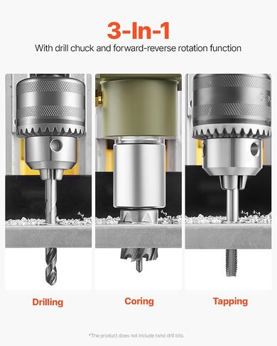 VEVOR Magnetic Drill, 1400W Motor 1.6 in Boring Diameter, 2810 lbf Portable Electric Mag Drill Press, with 11 Coring Bits, 800 RPM Speed, Drilling Machine for Metal Surface, Home Improvement Industry in Saudi Arabia