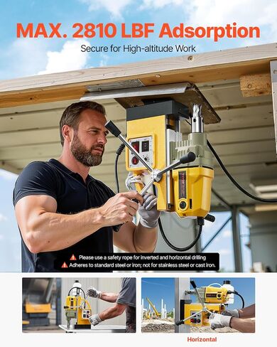 VEVOR Magnetic Drill, 1400W Motor 1.6 in Boring Diameter, 2810 lbf Portable Electric Mag Drill Press, with 11 Coring Bits, 800 RPM Speed, Drilling Machine for Metal Surface, Home Improvement Industry in Saudi Arabia
