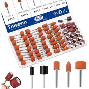 Tnisesm 62Pcs Sanding Bits & Sanding Drum Set for Dremel Rotary Tool with Box, Aluminium Oxide Tough Enough to Metal Rust Removal/Smoothing/Sharpening, Different Shape Meet More Needs