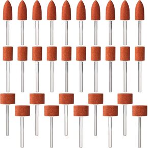 30pcs Sanding Drill Bit for Dremel Rotary Tool, 1/8in Shank Head Grinding Drill Bit Set, 3 Shape Sanding Wheels Accessories for Sharpening Deburring Polishing- Orange
