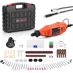 GOXAWEE Rotary Tool Kit with MultiPro Keyless Chuck and Flex Shaft -140pcs Accessories Variable Speed Electric Drill Set for Handmade Crafting Projects and DIY Creations