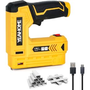 YEAHOME Electric Staple Gun, 2 in 1 Electric Light Duty Brad Nailer/Stapler, 3.7V Power Cordless Stapler Tacker with USB Charger Cable, 1000 Staples for Upholstery, Material Repair and Carpentry