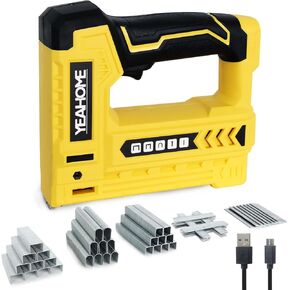 YEAHOME Electric Staple Gun, 5 in 1 Cordless Staple Gun for Upholstery with 1200 5/16" Staples, 600 1/2" U-Shape Staples, 600 19/32" pin Nails, 60019/32" Nails and 1 USB Charger Cable