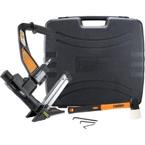 Freeman PFL618BR Pneumatic 3-in-1 15.5-Gauge and 16-Gauge 2" Flooring Nailer / Stapler with Flooring Mallet, Interchangeable Base Plates, and Case
