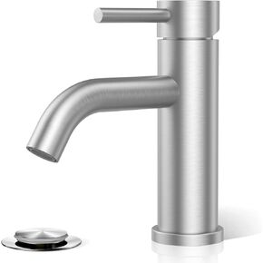 Phiestina Brushed Gold Bathroom Sink Faucet 1 Hole, Single Hole Single Handle Vanity Faucet, with Metal Pop- Up Drain and Water Supply Lines, NS-SF03-BG