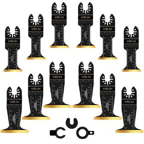 KELIN 16pcs Titanium Oscillating Tool Blades, Universal Multitool Blades for Metal Wood Cutting, Oscillating Saw Blade for Metal Hard Material, Multi Tool Blades Kits Fit Dewalt Bosch Milwaukee Ryobi