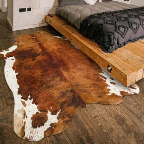 Faux Cowhide Rugs, 5.2x6.2 Feet Large Cow Print Area Rug for Living Room Bedroom, Western Decor Carpet Animal Printed Mat for Dining Office Home Decor, Brown