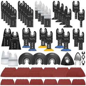 121 Pack Oscillating Saw Blades, Titanium Oscillating Tool Blades with Sandpaper, Multitool Blades for Wood Metal Plastics Cutting, Multi Tool Blades Kits Fit Bosch Dewalt Ryobi Milwaukee