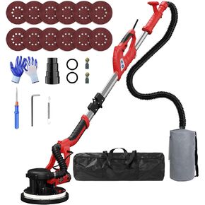 Drywall Sander with Vacuum Dust Collector(02/11/2025 Upgraded) 8-Amp Popcorn Ceiling Removal Tool with 7 Variable Speed 800-1800RPM, Extendable Handle, LED Light, 12pcs Sanding Discs, Red