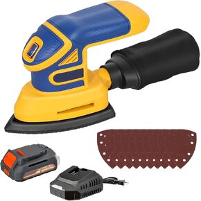 Cordless Detail Sander Compatible with Dewalt 20v Max Battery, 1.9Amp, Dust Collector, Brushless 12,000 OPM Speed, Compact Soft Palm Grip, 10pcs Sanding Pads, 2.0Ah Charger & Battery Kit