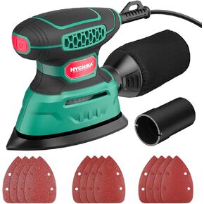 HYCHIKA Detail Sander Tool with Vacuum Attach, 13,000 OPM, 1.2A Electric Palm Sander with 12 Pcs Sandpapers, Upraged Dust Collection System, Compact Design for Tight Spaces Sanding and Paint Removing