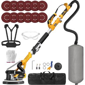 Drywall Sander, 880W 7.33A Electric Drywall Sander with Vacuum Dust Collector, 5 Variable Speed 1000-2100RPM, LED Light, Foldable & Extendable Handle, 12 Sanding Discs
