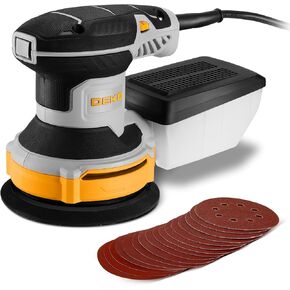 Orbital Sander Corded Hand Sander: DEKOPRO 5" Random Orbital Sander with Dust Box, 6 Various Speeds Electric Palm Sander with Dust Box, 16Pcs Sandpapers for Woodworking & Sanding-Yellow