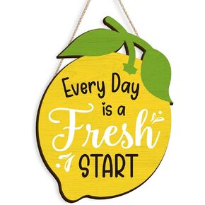 Hello Summer Door Sign Welcome Lemon Wreath Hanging Wood Hanger Rustic for Outdoor Porch Home Decoration 6 x 12 inch