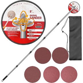 9 Inch Drywall Pole Sander with 79" Adjustable Extension Pole, Wall Sander for Painting Prep, 360° Rotating Aluminum Alloy Head, 5 Grit Sanding Discs (80,100,120,180,240) for Walls, Ceilings