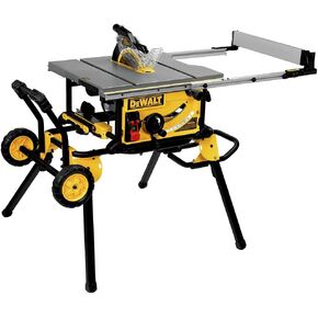 منشار طاولة Dewalt بحجم 10 بوصات مع حامل Rolling Stand ، 32-1/2 بوصة التمزق (DWE7491RS)