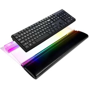 حامل لوحة مفاتيح الكمبيوتر الأكريليك من UCINNOVATE + مسند معصم لوحة المفاتيح من إسفنج الذاكرة، صينية حامل لوحة المفاتيح بإضاءة خلفية LED، مجموعة حامل لوحة مفاتيح الألعاب لسهولة الكتابة المريحة ومكتب العمل، المنزل in Kuwait