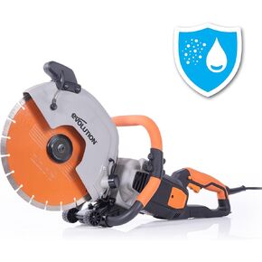 Evolution R12DCT 12 Inch Concrete Saw with Water Fed Dust Suppression (Aka Angle Grinder, Cut Off Saw, Masonry) Electric, No Gas, 4-1/2" Cut - Incl Premium Diamond Blade (Formerly R300DCT+)