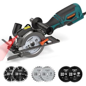 Circular Saw, 5.8A 4-1/2" Circular Saw w/Laser, Metal Auxiliary Handle, 6 Blades (4½", 4¾"), Cutting Depth 1-11/16" (90°), 1-3/8" (45°), Ideal for Wood, Soft Metal, Plastic, Tile - MCS01A