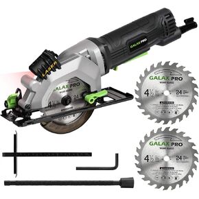 Galax Pro 4amp 3500 دورة في الدقيقة منشار دائري مع دليل الليزر ، الحد الأقصى. عمق القطع 1-11/16 "(90 درجة) ، 1-1/8" (45 درجة °） المنشار المدمج مع شفرة TCT 4-1/2 "24T ، محول فراغ ، وجع الشفرة ، ودليل RIP