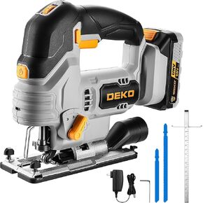 Jig Saw Cordless Electric Tool: DEKOPRO 20V Power Jigsaw with LED Light, 800-3000 RPM Variable Speed, 7/8" Stroke Length, 3 Orbital Settings, ±45° Bevel Cuts for Straight/Curve/Circle Cutting (Gray)