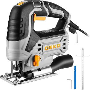 Jig Saw Corded: DEKOPRO Electric Jigsaw Tool Power Jig Saws for Woodworking, Wood Cutter Hand Tool with 6 Variable Speed, 4 Orbital Settings, LED Light, ±45° Bevel Cutting, Cut Blades