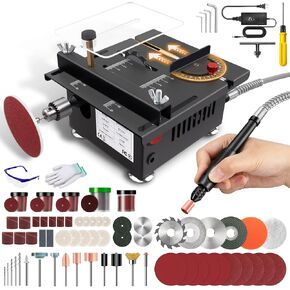 Mini Table Saw, Mini Multi-Functional Table Saw for Crafts, Speed & Angle Adjustable, Cutting | Sanding | Engraving | Drilling All-in-One Machine, for Wood/PCB/Acrylic/Plastic (Liftable & Dark Gray)