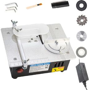 Mini Table Saw, RTOVZON 96W Mini Desktop Electric Saw Cutter 7.1"x5.5", Cut Thickness Adjustable Precision Craft Table Saw with Speed & Angle Adjust 4* Blades, Available for Wood/PCB/Acrylic/Plastic