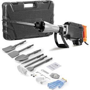 VEVOR Demolition Jack Hammer, MAX 2200W Electric Jackhammer Heavy Duty, 1350 BPM Concrete Breaker 6pcs Chisels Bit Chipping with Case