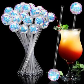 24 Pcs Disco Balls Cocktail Stirrers Plastic Round Top Swizzle Sticks Cake Pops Mirror Ball Coffee Beverage Stirrers for Home Bar Coffee Shop Use (Transparent)